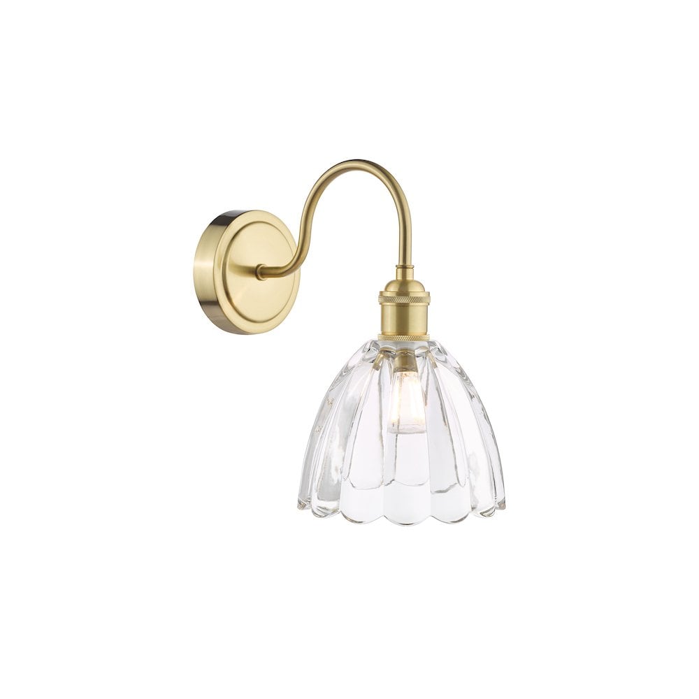 Dar HAD0740-11 Hadano Wall Light Natural Brass and Scalloped Bell Glass