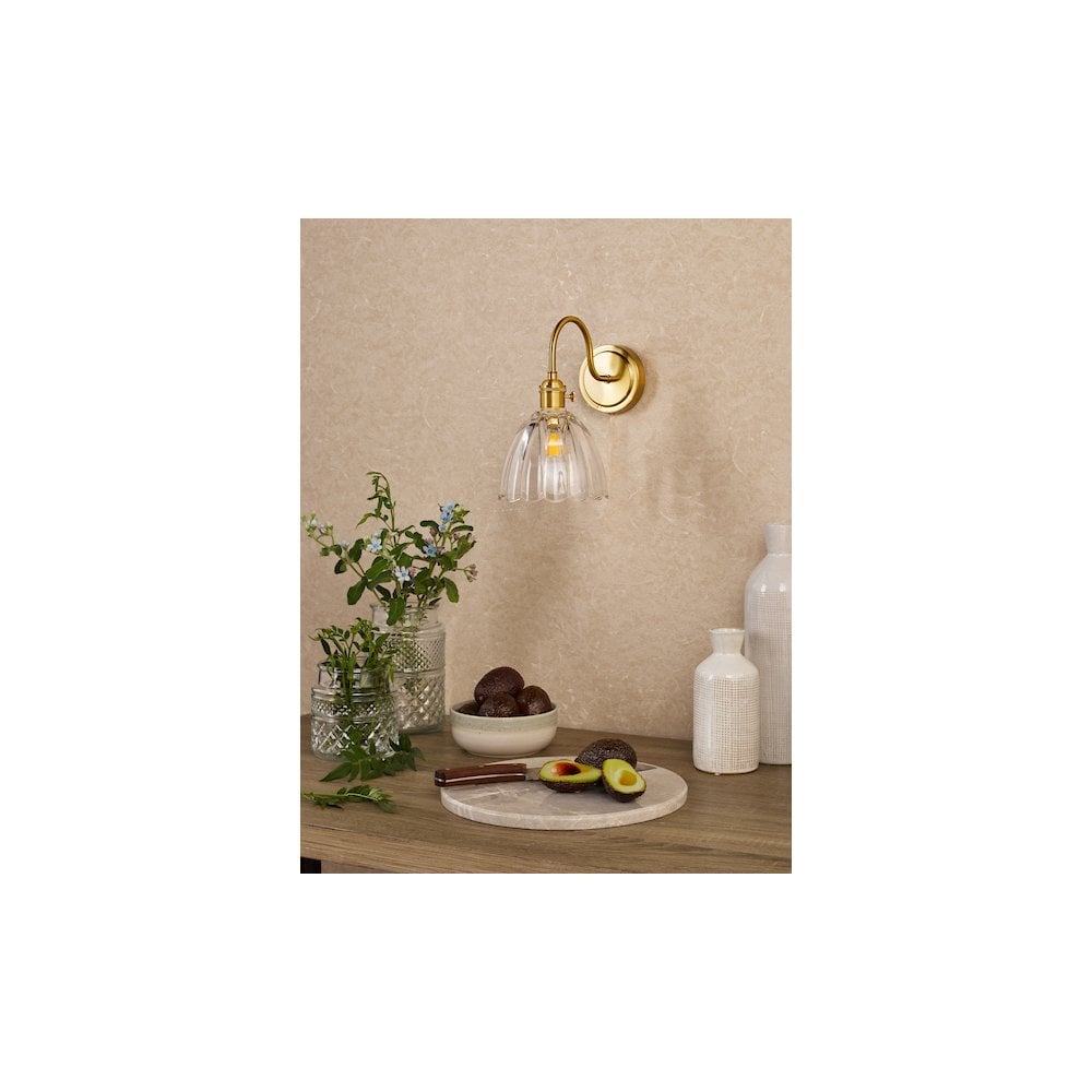 Dar HAD0740-11 Hadano Wall Light Natural Brass and Scalloped Bell Glass