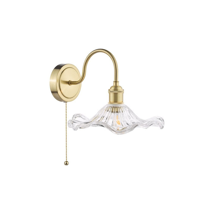 Dar HAD0740-12 Hadano Wall Light Natural Brass and Wavy Glass