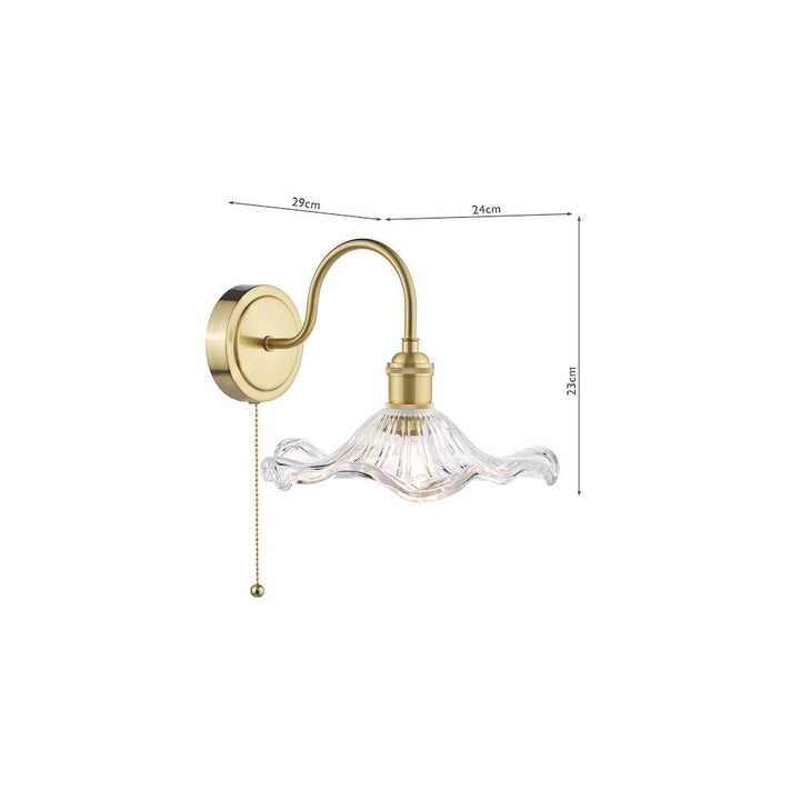 Dar HAD0740-12 Hadano Wall Light Natural Brass and Wavy Glass