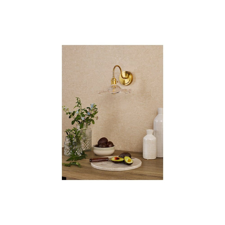 Dar HAD0740-12 Hadano Wall Light Natural Brass and Wavy Glass