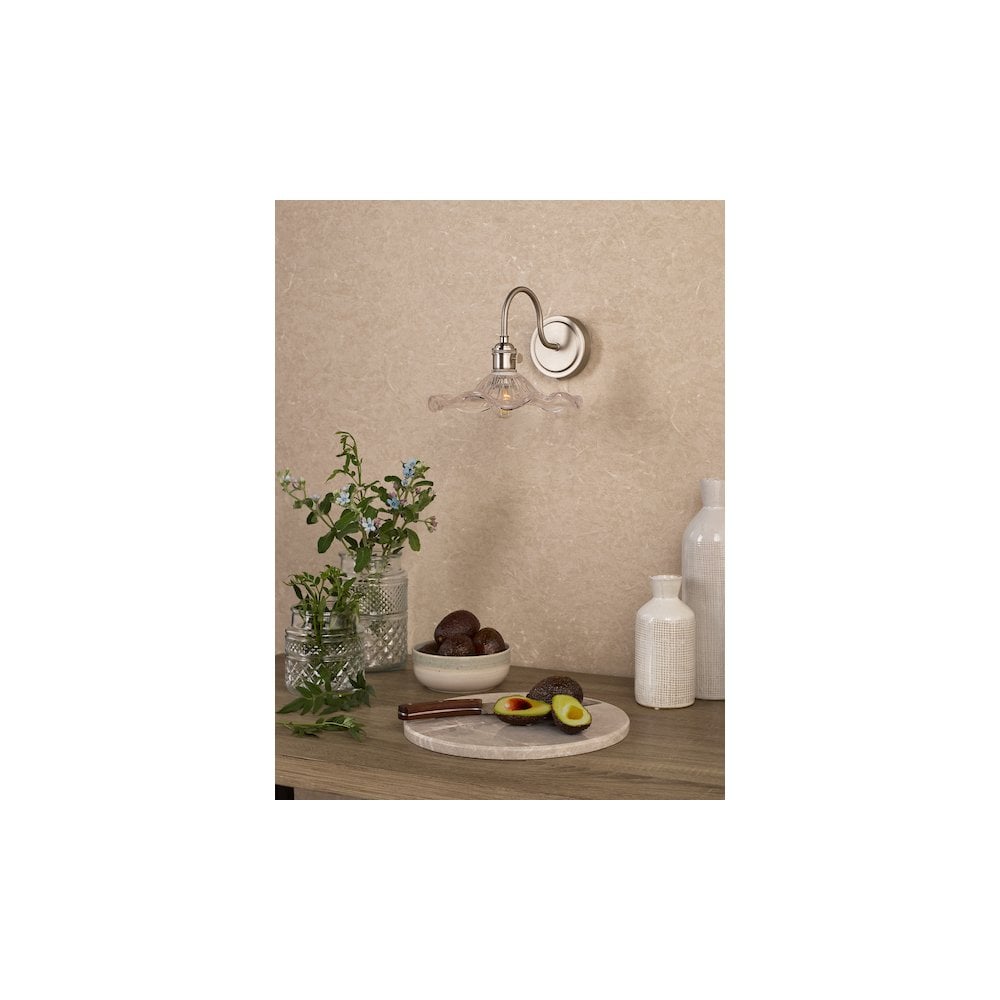 Dar HAD0761-12 Hadano Wall Light Antique Chrome and Wavy Glass