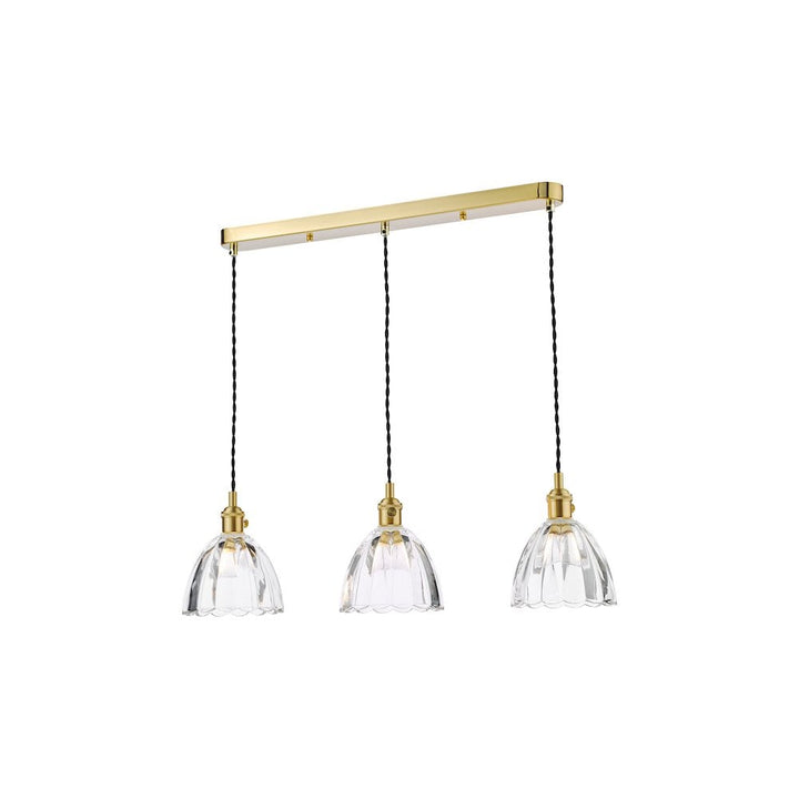 Dar HAD3640-11 Hadano 3 Light Bar Pendant Natural Brass and Scalloped Bell Glass