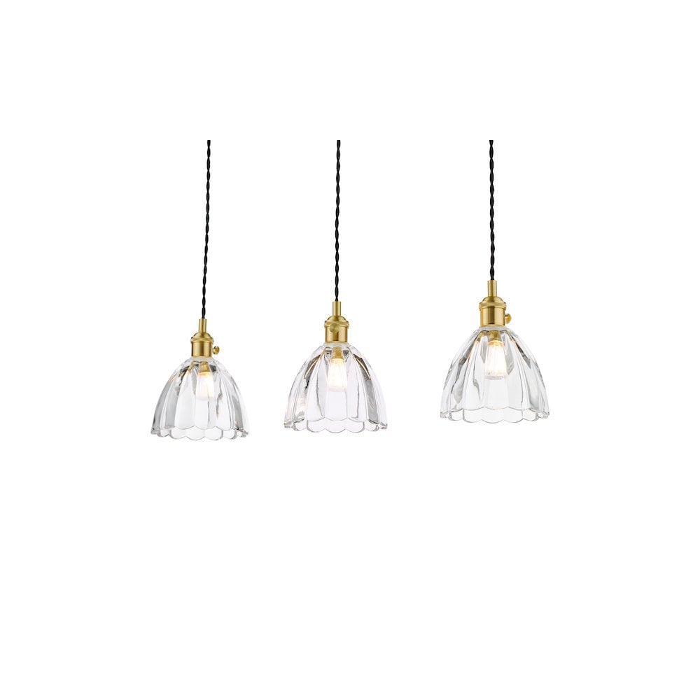 Dar HAD3640-11 Hadano 3 Light Bar Pendant Natural Brass and Scalloped Bell Glass