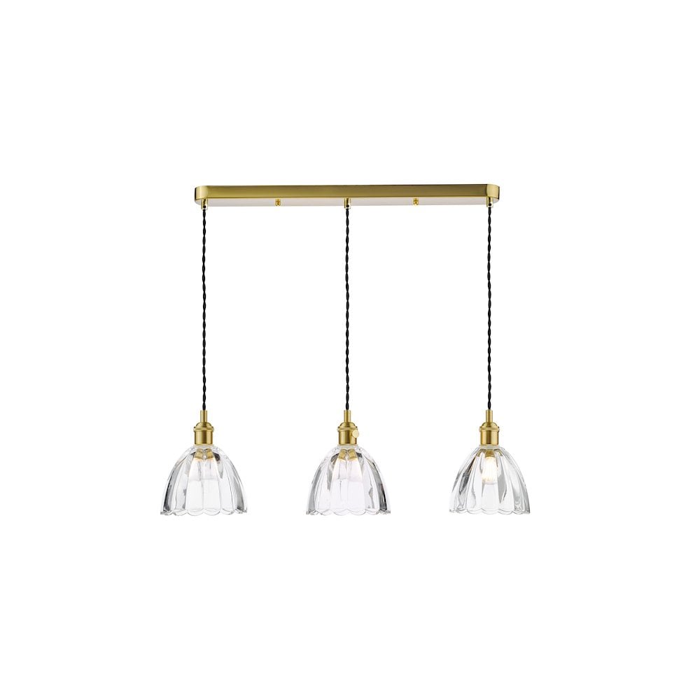 Dar HAD3640-11 Hadano 3 Light Bar Pendant Natural Brass and Scalloped Bell Glass