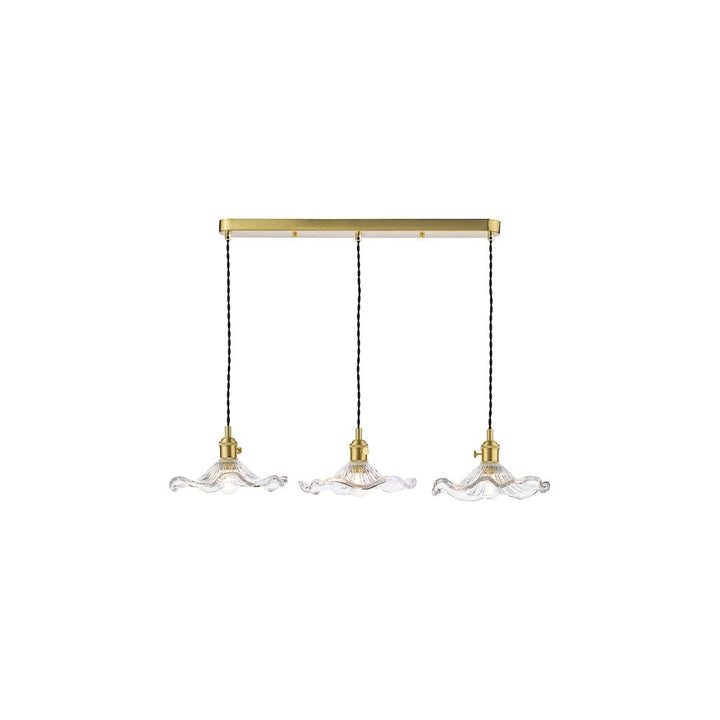 Dar HAD3640-12 Hadano 3 Light Bar Pendant Natural Brass and Wavy Glass