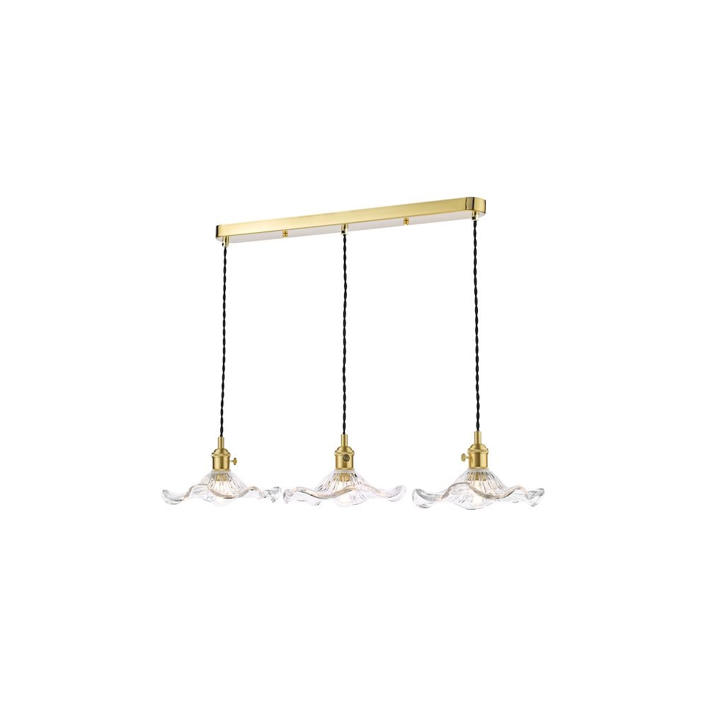 Dar HAD3640-12 Hadano 3 Light Bar Pendant Natural Brass and Wavy Glass