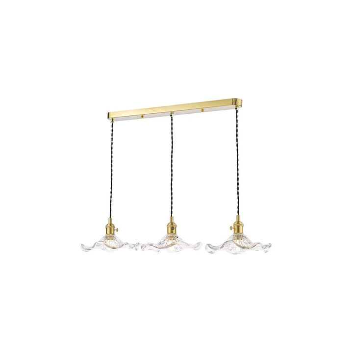 Dar HAD3640-12 Hadano 3 Light Bar Pendant Natural Brass and Wavy Glass