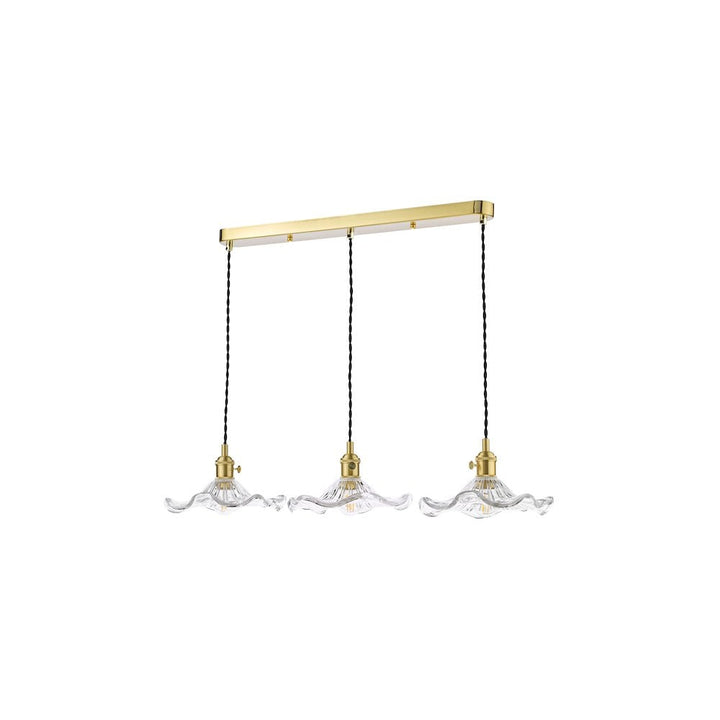 Dar HAD3640-12 Hadano 3 Light Bar Pendant Natural Brass and Wavy Glass