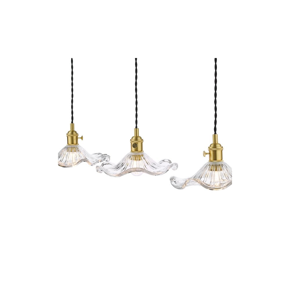 Dar HAD3640-12 Hadano 3 Light Bar Pendant Natural Brass and Wavy Glass