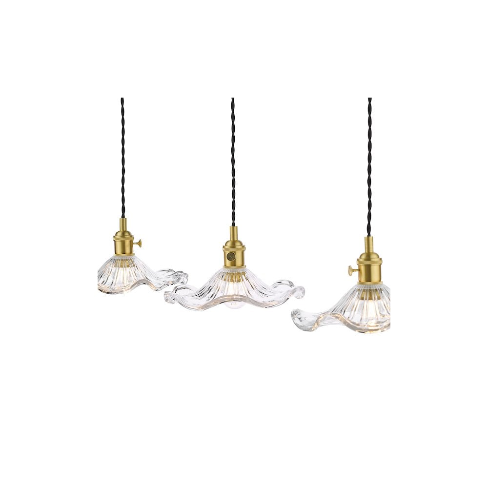 Dar HAD3640-12 Hadano 3 Light Bar Pendant Natural Brass and Wavy Glass