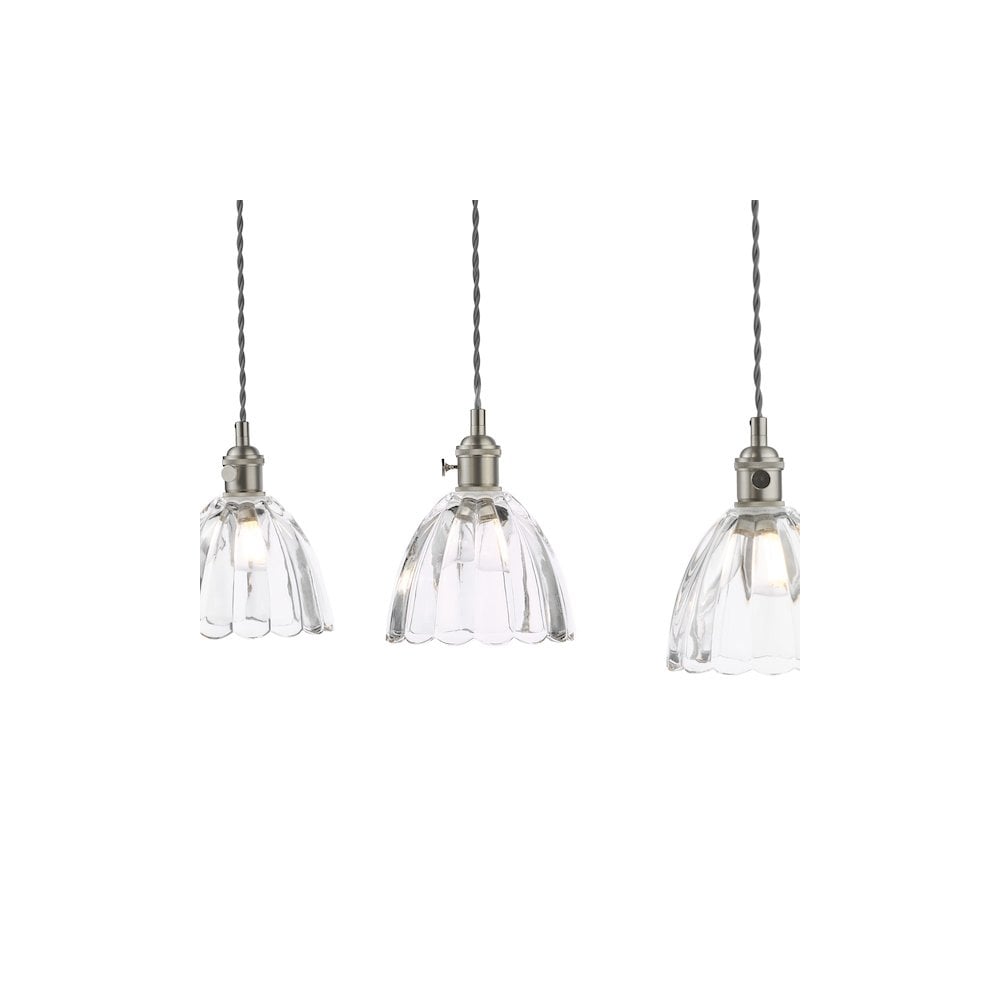 Dar HAD3661-11 Hadano 3 Light Bar Pendant Antique Chrome and Scalloped Bell Glass