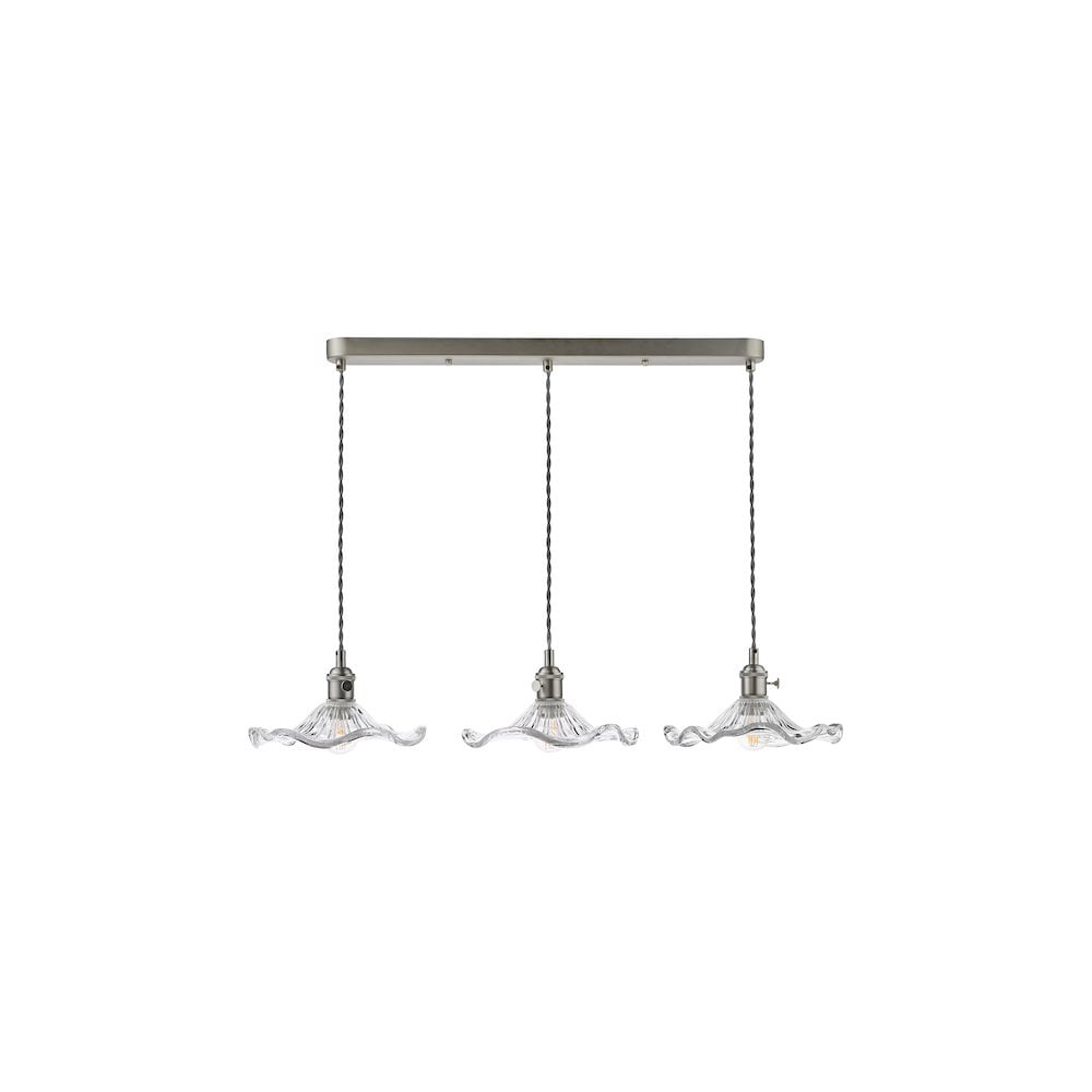 Dar HAD3661-12 Hadano 3 Light Bar Pendant Antique Chrome and Wavy Glass