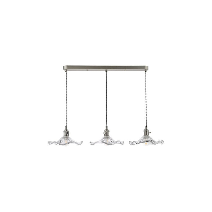 Dar HAD3661-12 Hadano 3 Light Bar Pendant Antique Chrome and Wavy Glass