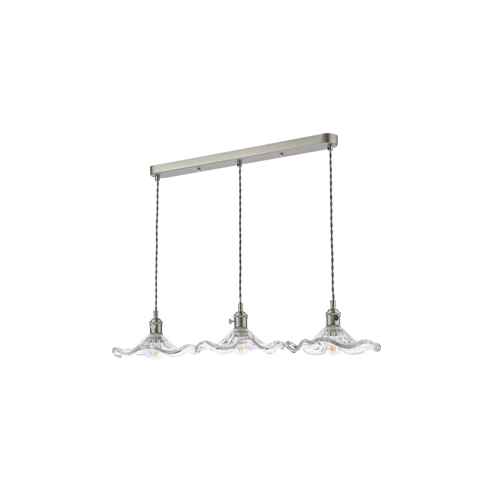 Dar HAD3661-12 Hadano 3 Light Bar Pendant Antique Chrome and Wavy Glass