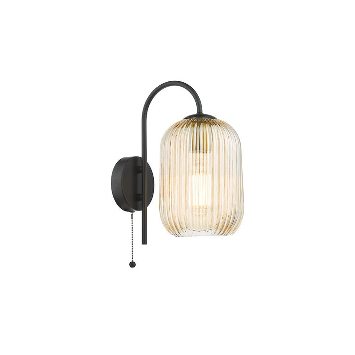 Dar IDR0722-SAW6506 Idra Wall Light Matt Black and Champagne Ribbed Glass