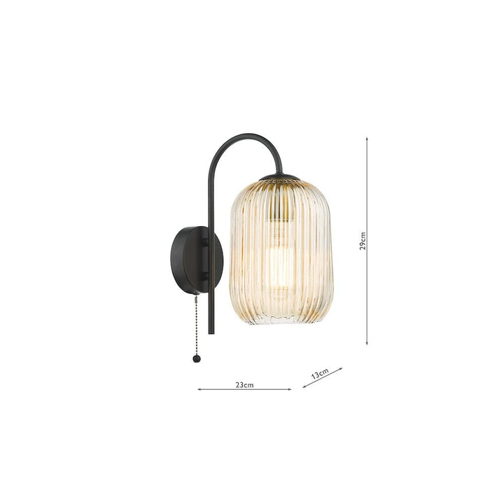 Dar IDR0722-SAW6506 Idra Wall Light Matt Black and Champagne Ribbed Glass