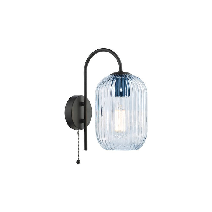 Dar IDR0722-SAW6523 Idra Wall Light Satin Black and Blue Ribbed Glass