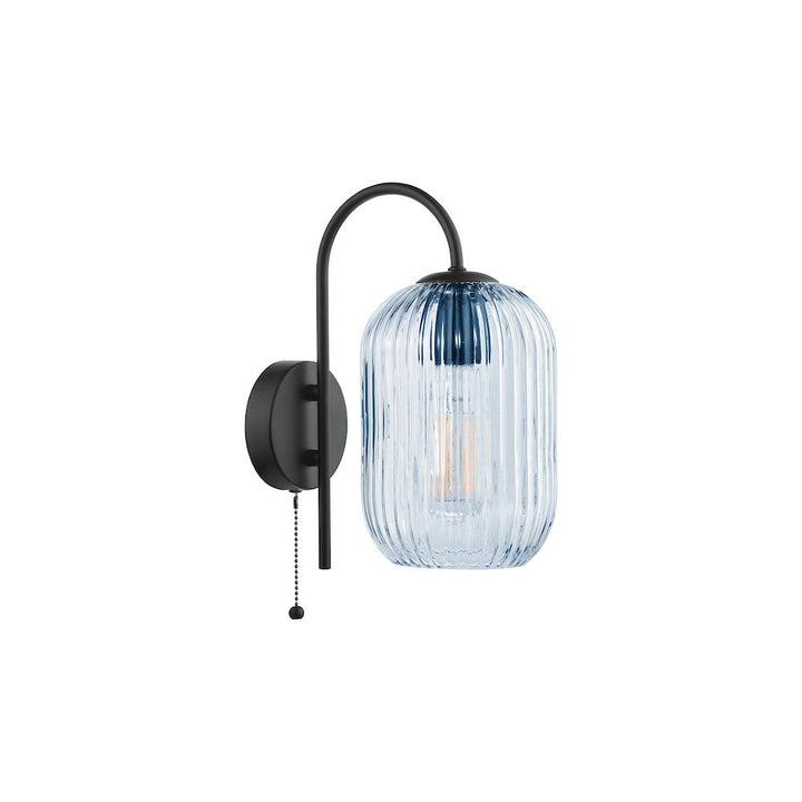 Dar IDR0722-SAW6523 Idra Wall Light Satin Black and Blue Ribbed Glass