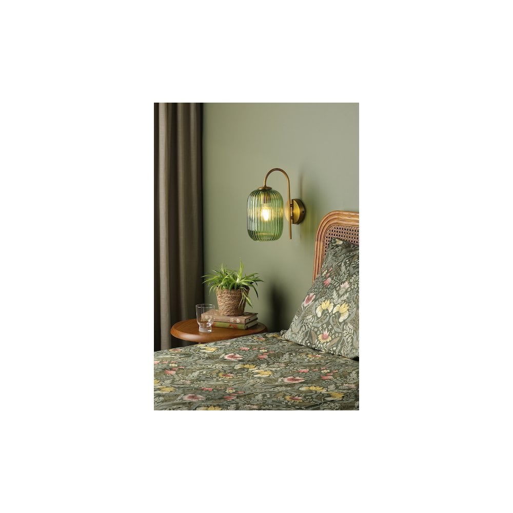 Dar IDR0763-SAW6524 Idra Wall Light Aged Bronze and Green Ribbed Glass