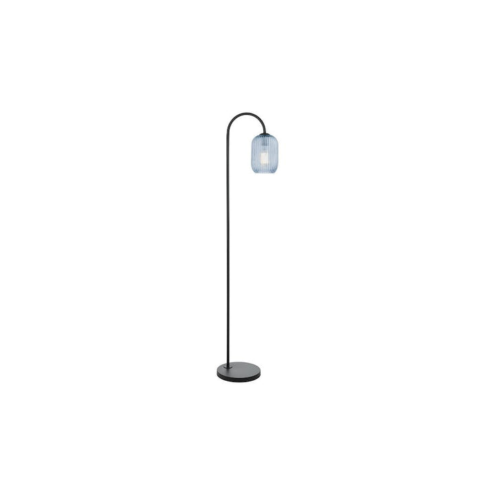 Dar IDR4922-SAW6523 Idra Floor Lamp Satin Black and Blue Ribbed Glass