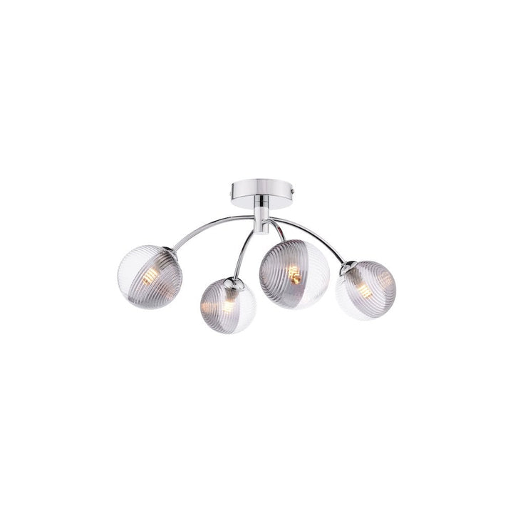 Dar IZZ0450-18 Izzy 4 Light Semi-Flush Polished Chrome & Smoked/Clear Ribbed Glass