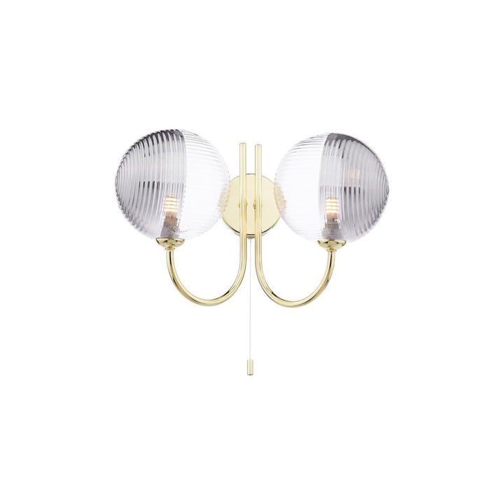 Dar JAR0935-19 Jared 2 Light Wall Light Polished Gold & Smoked/Clear Ribbed Glass