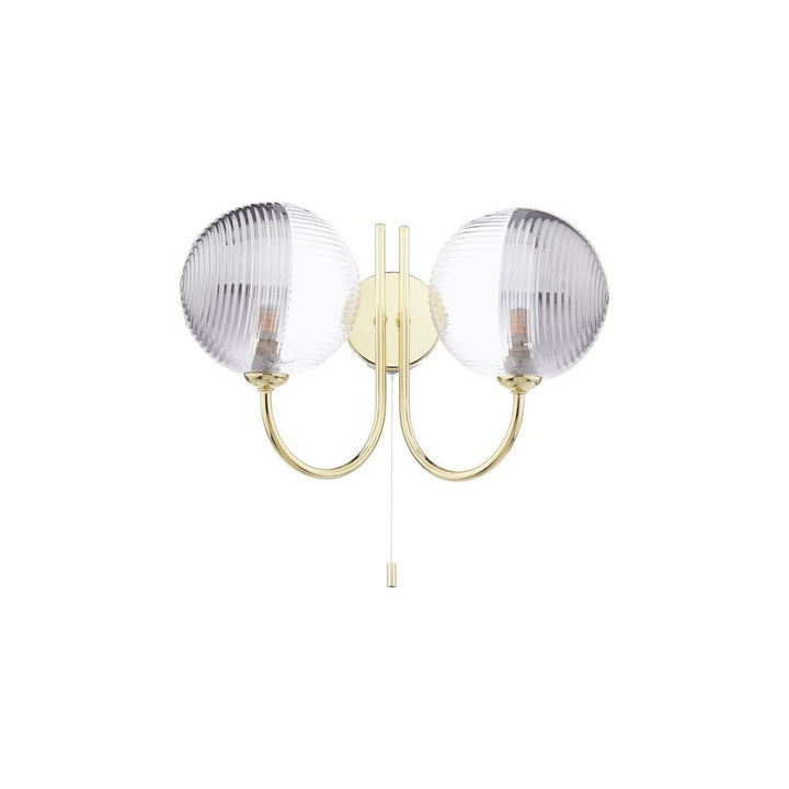 Dar JAR0935-19 Jared 2 Light Wall Light Polished Gold & Smoked/Clear Ribbed Glass