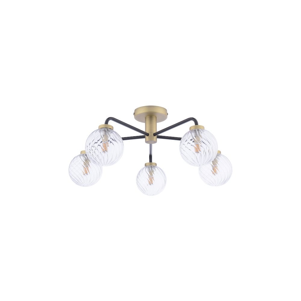 Dar LAI5454-03 Lainey 5 Light Semi-Flush Matt Black & Twisted Glass