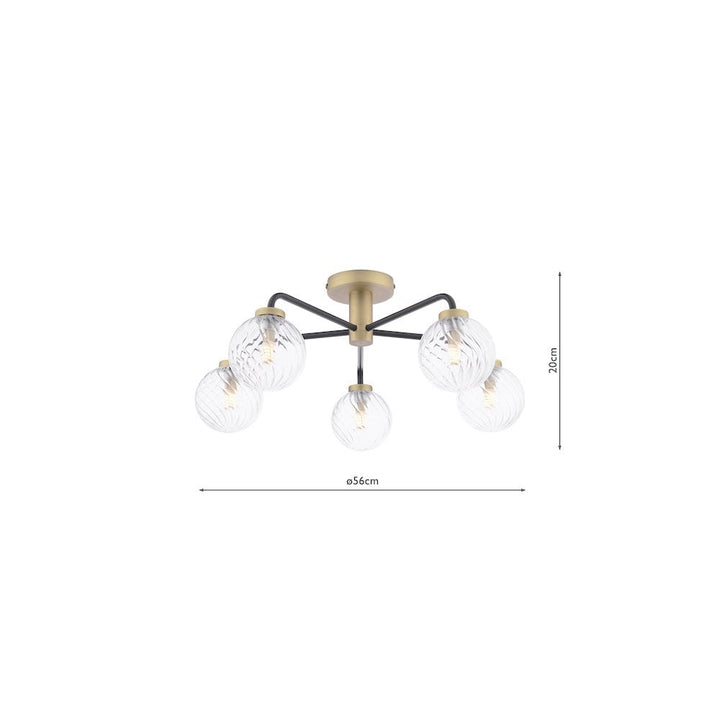 Dar LAI5454-03 Lainey 5 Light Semi-Flush Matt Black & Twisted Glass