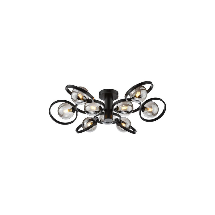 Dar LYN4822-01 Lynette 9 Light Semi-Flush Satin Black and Smoked Glass