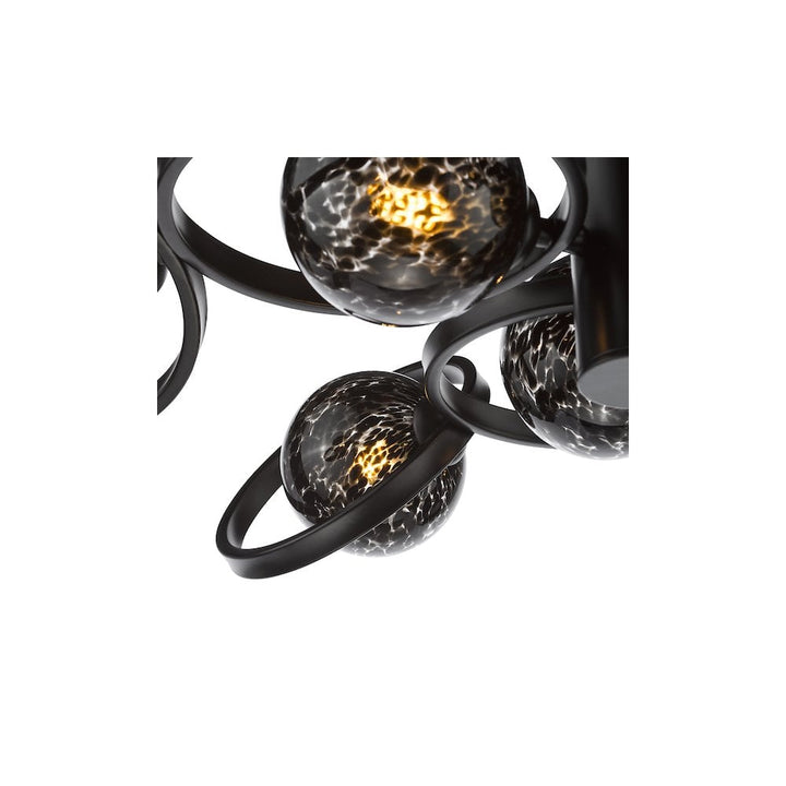 Dar LYN4822-21 Lynette 9 Light Semi-Flush Satin Black and Black Confetti Glass