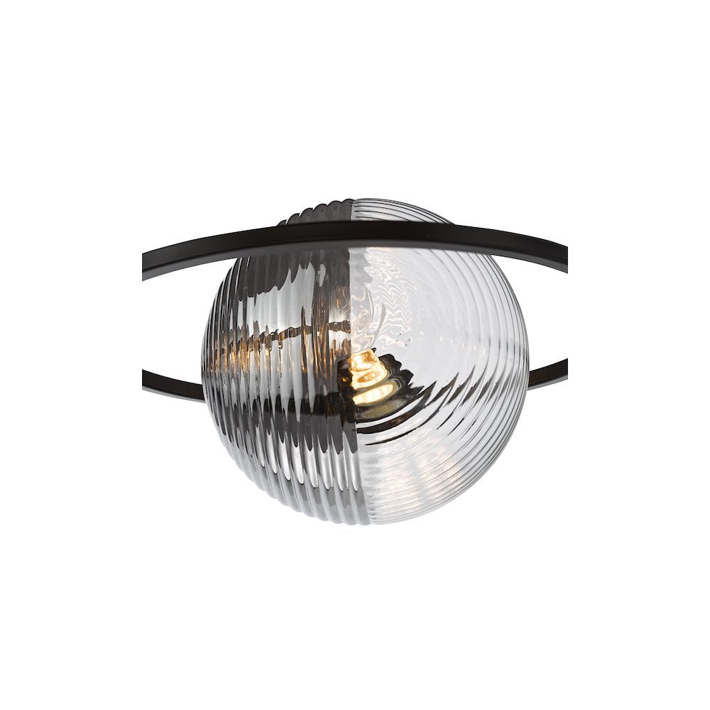 Dar OLY0422-19 Olympus 4 Light Semi-Flush Matt Black and Smoked/Clear Ribbed Glass