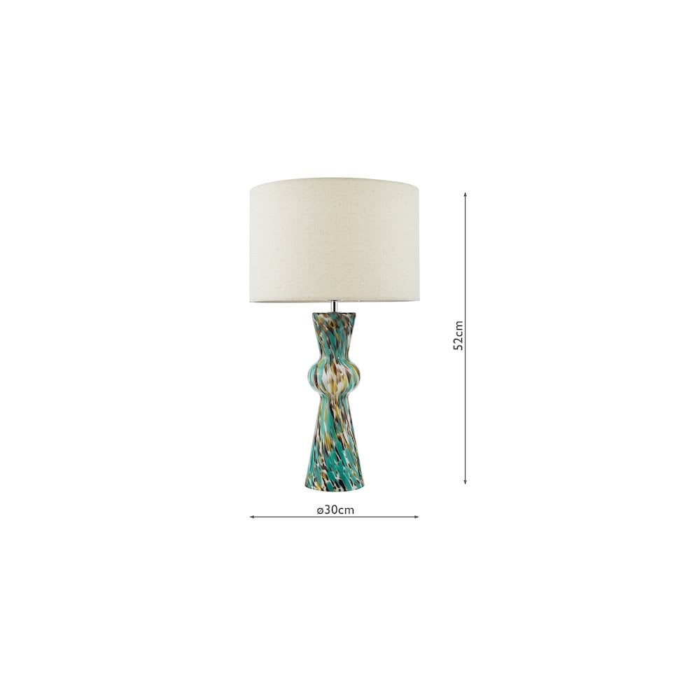 Dar RHE4223 Rheneas Table Lamp Blue Art Glass and Polished Chrome With Shade