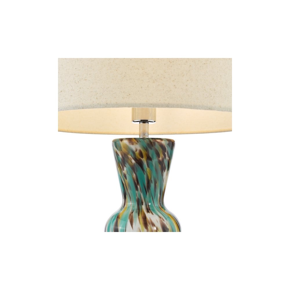 Dar RHE4223 Rheneas Table Lamp Blue Art Glass and Polished Chrome With Shade