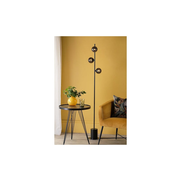 Dar SPI4922-21 Spiral 6 Light Floor Lamp Matt Black and Black Confetti Glass