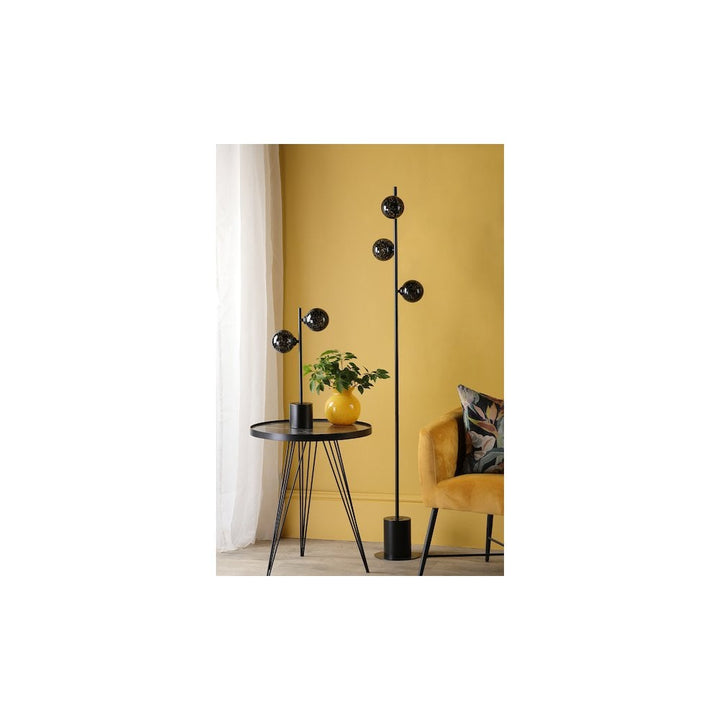 Dar SPI4922-21 Spiral 6 Light Floor Lamp Matt Black and Black Confetti Glass