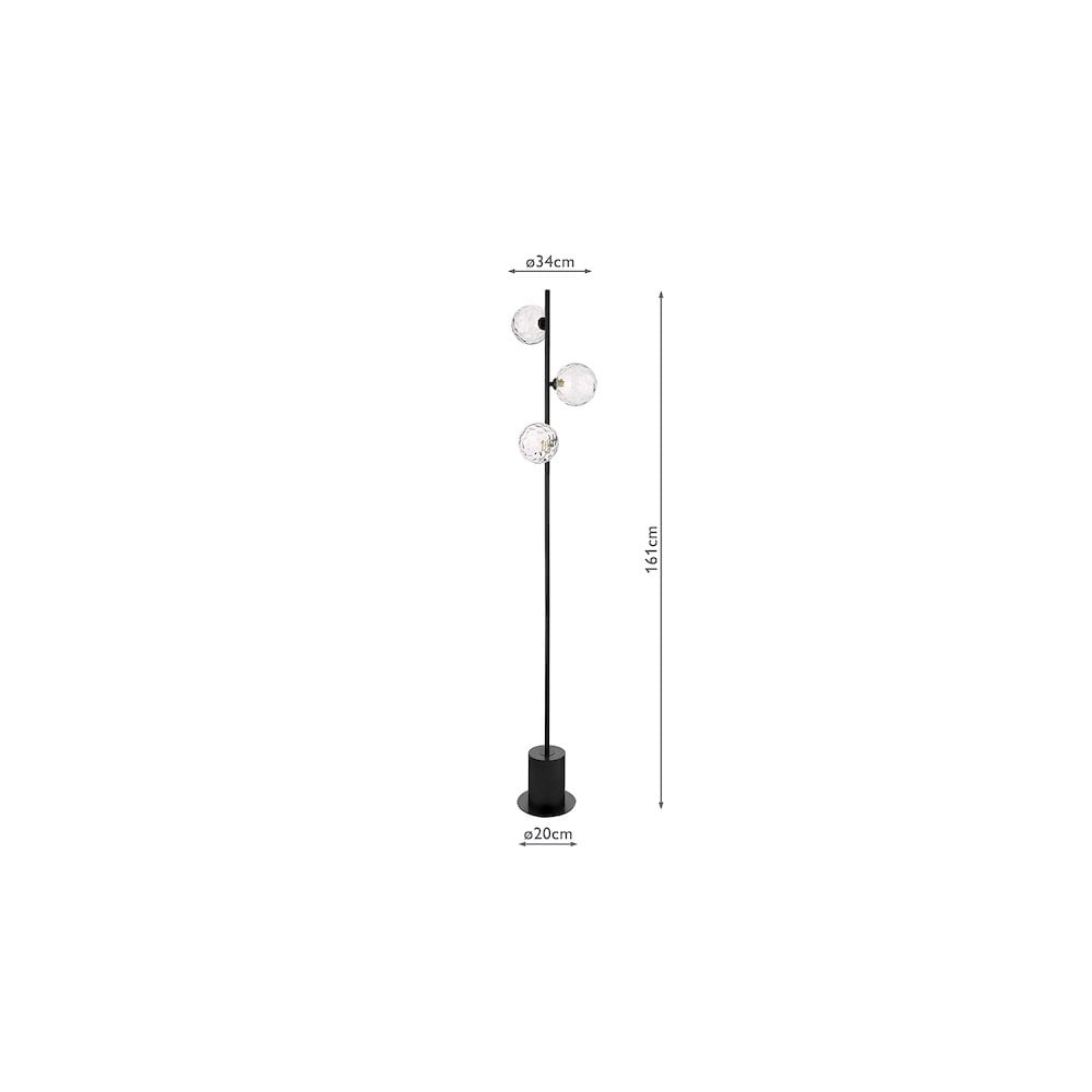 Dar SPI5522-12 Spiral 3 Light Floor Lamp Matt Black & Dimpled Clear Glass