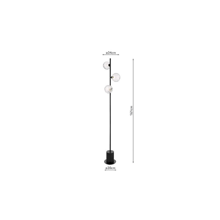 Dar SPI5522-12 Spiral 3 Light Floor Lamp Matt Black & Dimpled Clear Glass