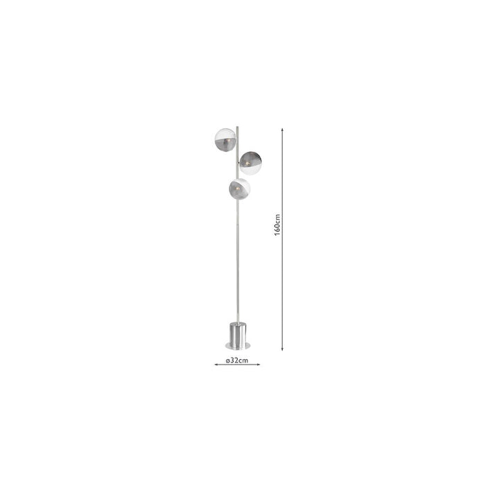 Dar SPI5550-19 Spiral 3 Light Floor Lamp Polished Chrome & Smoked/Clear Ribbed Glass