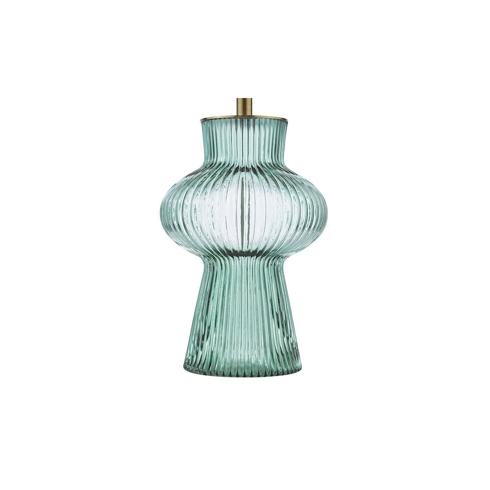 Dar SUE4224 Suelita Table Lamp Green Ribbed Glass and Antique Brass With Shade