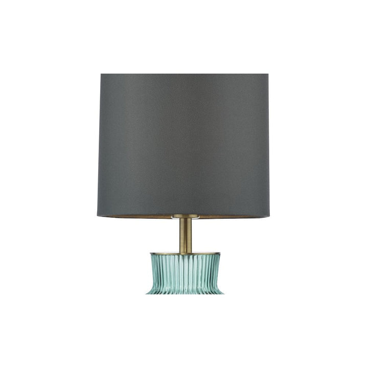 Dar SUE4224 Suelita Table Lamp Green Ribbed Glass and Antique Brass With Shade