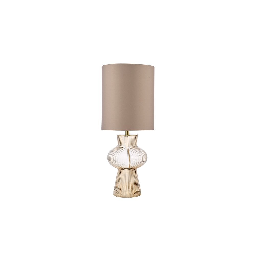 Dar SUE4229 Suelita Table Lamp Brown Ribbed Glass and Antique Brass With Shade