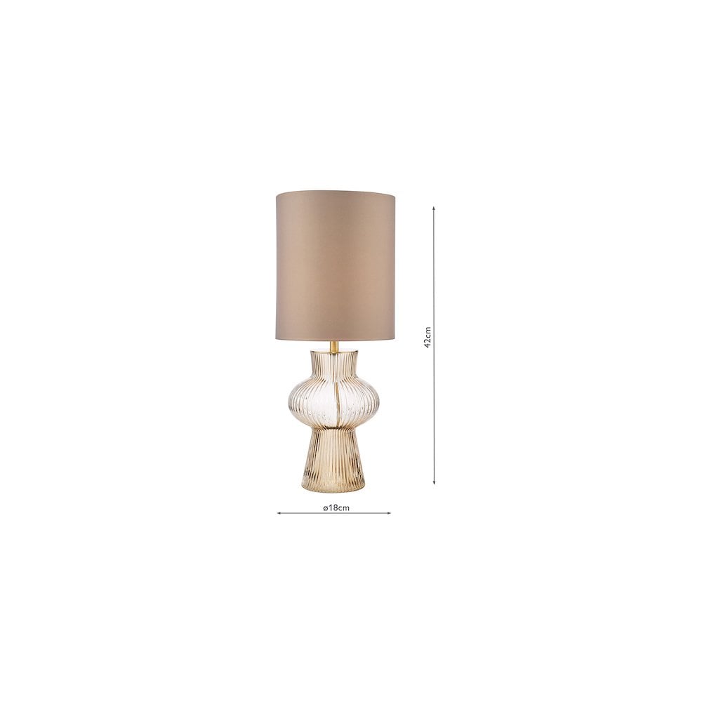 Dar SUE4229 Suelita Table Lamp Brown Ribbed Glass and Antique Brass With Shade