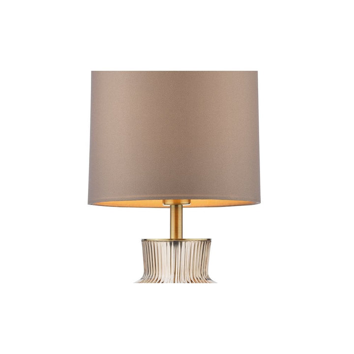 Dar SUE4229 Suelita Table Lamp Brown Ribbed Glass and Antique Brass With Shade