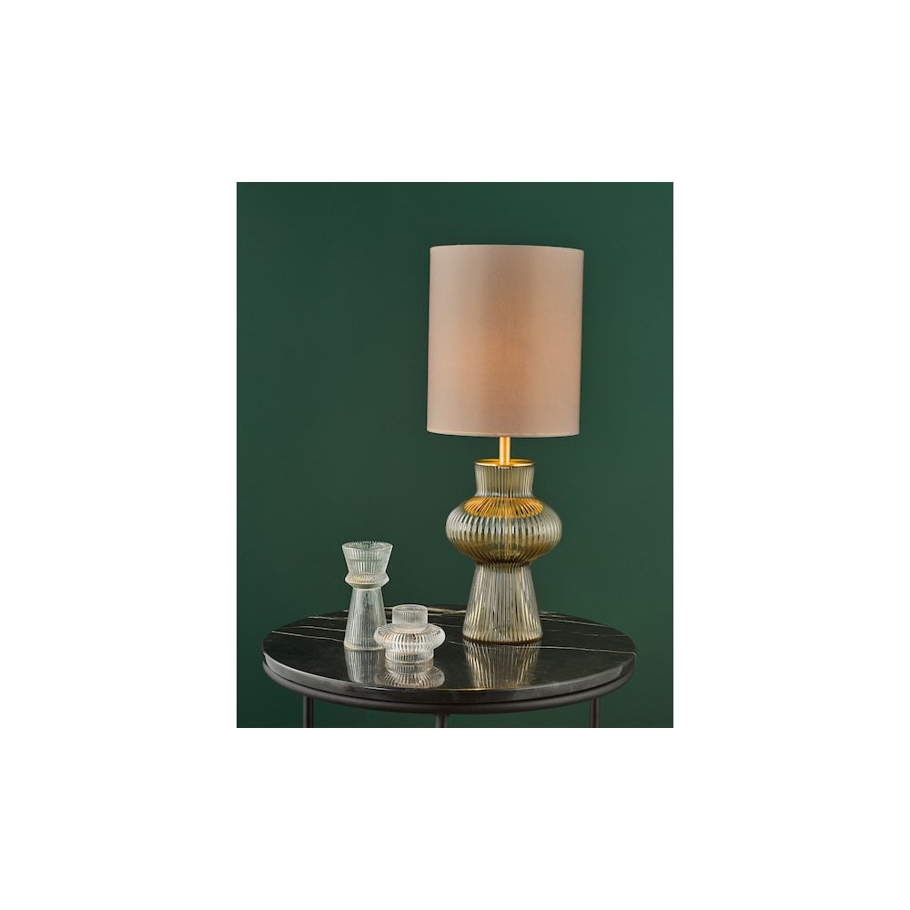 Dar SUE4229 Suelita Table Lamp Brown Ribbed Glass and Antique Brass With Shade