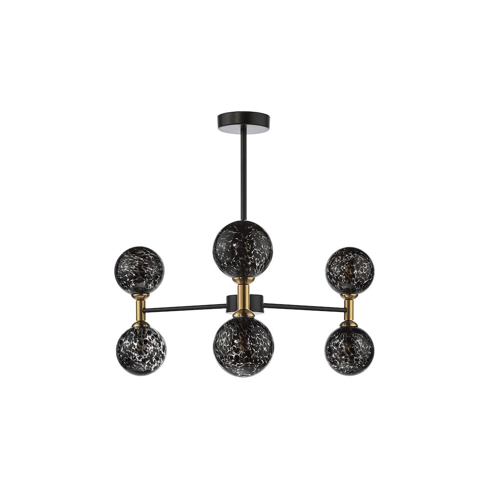 Dar TAK0654-21 Takara 6 Light Semi-Flush Matt Black and Bronze With Black Confetti Glass