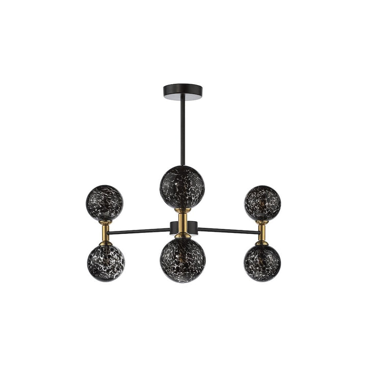 Dar TAK0654-21 Takara 6 Light Semi-Flush Matt Black and Bronze With Black Confetti Glass