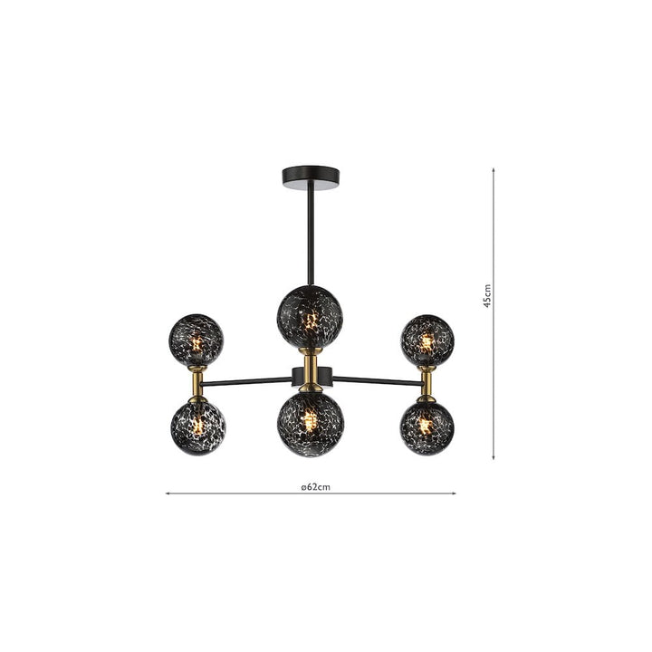 Dar TAK0654-21 Takara 6 Light Semi-Flush Matt Black and Bronze With Black Confetti Glass