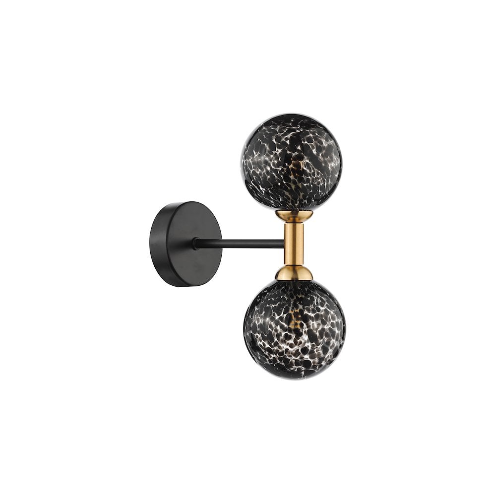 Dar TAK0954-21 Takara 2 Light Wall Light Black With Black Confetti Glass